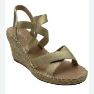 Charles David Gold Metallic Espadrille Wedge Sandals